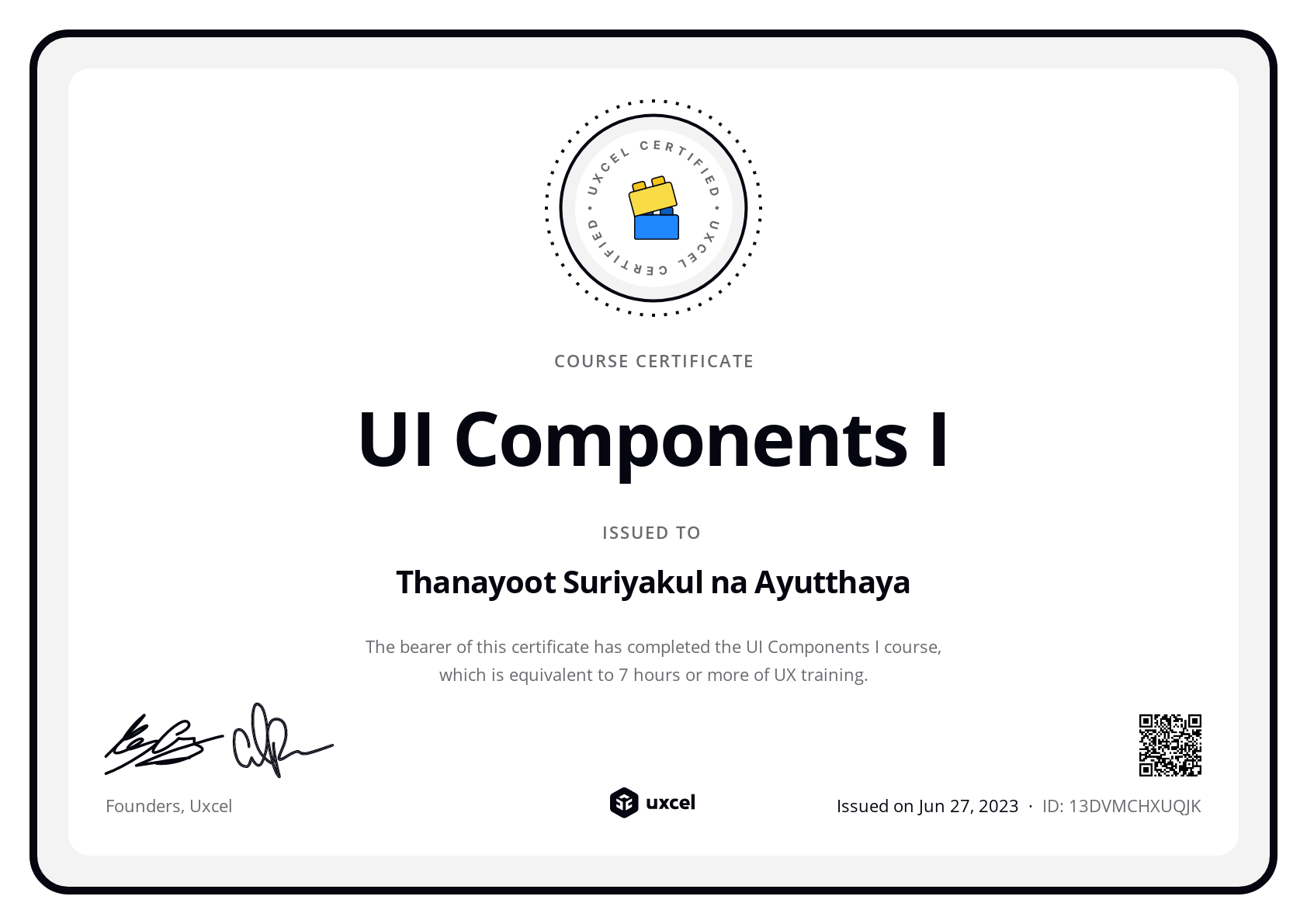 Thanayoot Suriyakul na Ayutthaya's certificate